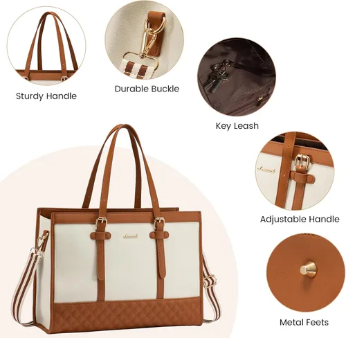 Miniatura 5 de LOVEVOOK Bolsa para Laptop para Mujeres de 15.6 pulgadas Bolsa Tote de Lona para Laptop, Bolsa de Trabajo de Gran Capacidad con Cartera de Mano
