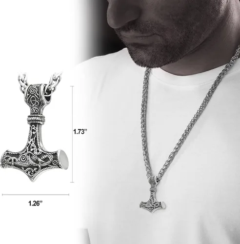 Miniatura 2 de BAVIPOWER Mjolnir Thors Hammer Collar Collar vikingo de acero inoxidable auténtica joyería nórdica para hombres y mujeres Metal