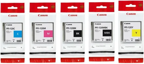 Canon Paquete de tanque de tinta de pigmento PFI120 (negro mate, cian, magenta, amarillo, negro) en embalaje al por menor