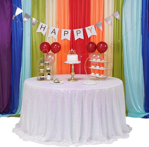 Miniatura 81 de Mantel de lentejuelas color azul bebé de 120 pulgadas redondo con purpurina, secuencia metálica, para fiesta de cumpleaños, baby shower, boda