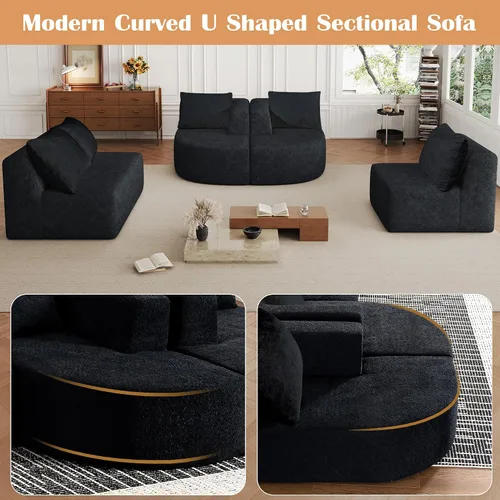 Miniatura 8 de Sofá modular modular de 144 pulgadas, sofá de nube en forma de U de gran tamaño, color negro No Assembly Required • 22" Deep Memory Foam Seat •