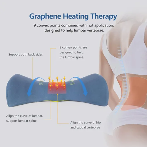 Miniatura 3 de Cozyhealth Almohada de apoyo lumbar para dormir, almohada lumbar calentada con calefacción de grafeno para aliviar el dolor de espalda baja, Azul