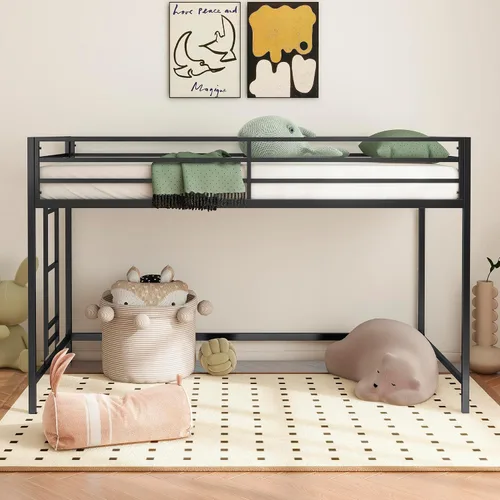 Miniatura 3 de Cama baja de tamaño individual para niños, cama alta para niños, tamaño individual, marco de cama de metal para niños y niñas, cama baja junior