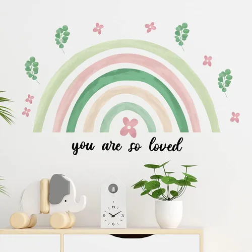 Containlol Calcomanías de pared de arco iris, decoración de pared de sala de juegos para habitación de niñas, papel tapiz autoadhesivo de acuarela,