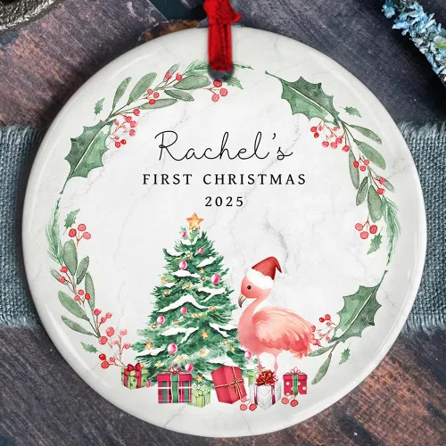 Miniatura 15 de Adorno personalizado de cerámica para la primera Navidad del bebé 2025 – Recuerdo navideño de copo de nieve personalizado con nombre, nuevo adorno