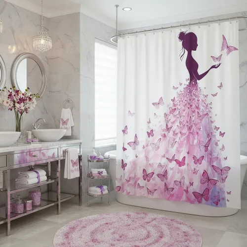 Miniatura 14 de Homewish Cortina de ducha de sirena azul con diseño de princesa sirena, juego de cortina de ducha para niños y adultos, cortina de baño subacuática