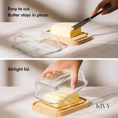 Miniatura 4 de KIVY Plato de mantequilla grande con tapa - Se adapta a 2 palitos de mantequilla y tamaños más amplios