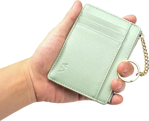 Miniatura 68 de Tarjetero delgado con bloqueo RFID, billetera de bolsillo pequeño, con cremallera Keychian para monedero, monedero y tarjetero para mujeres y hombres