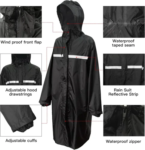 Miniatura 2 de LOOGU Chaqueta de lluvia con capucha, impermeable largo y ligero, poncho de lluvia de camuflaje impermeable para hombres
