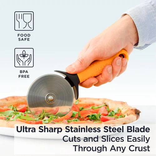 Miniatura 4 de Deiss Pro Cortador de pizza resistente con rueda de corte - Rueda de corte de pizza de acero inoxidable afilada y suave con mango antideslizante