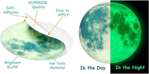 Miniatura 2 de Quanhaigou Calcomanías de luna que brillan en la oscuridad para pared o techo – Calcomanías de pared de luna grande luminosas verdes decoración