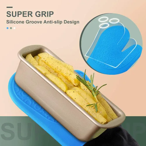 Miniatura 3 de sungwoo Guantes de horno de silicona extralargos, resistentes al calor, con forro acolchado, agarre texturizado antideslizante, perfectos para Azul
