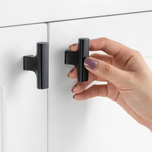 Miniatura 2 de Paquete de 10 pomos de gabinete de 2 pulgadas con T-Bar color negro mate, pomos de cajón negros, tiradores de gabinete negros, ZK1303, herrajes