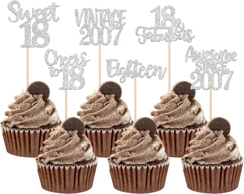 Miniatura 49 de Rsstarxi Paquete de 24 adornos para cupcakes vintage 2019 con purpurina negra para 5º cumpleaños, saludos a 5, cinco, 5, 5 fabulosos para cupcakes