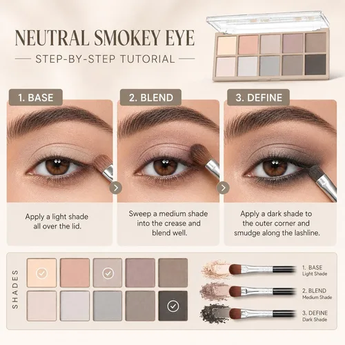 Miniatura 8 de Sulily Paleta de sombra de ojos color nude, 10 colores, maquillaje de sombra de ojos mate, gris pardo marrón, humo neutro, pigmento alto mezclable