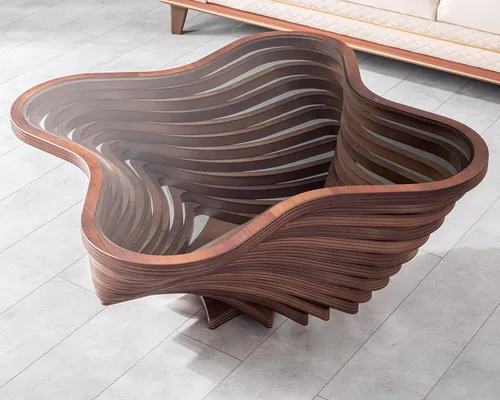 Miniatura 5 de by Papella Design, Mesas de centro de nogal natural Veener para sala de estar, mesa rústica, mesa de centro para sala, mesa central, mesa