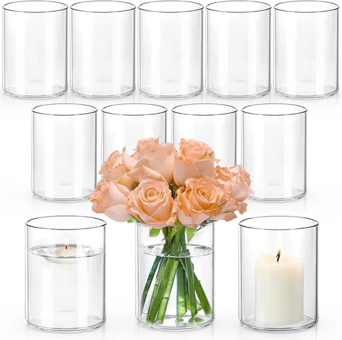 Jarrones cilíndricos de vidrio pequeños de 5 pulgadas para centros de mesa | 12 piezas de jarrones de flores transparentes para decoraciones de 5.0