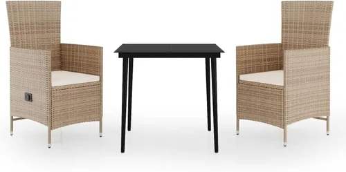 Miniatura 2 de Ensemble de Jardin Salon de 2 Places avec Table en Verre, Mobilier de Jardin Résistant aux Intempéries en Rotin Synthétique Beige et Noir Pour