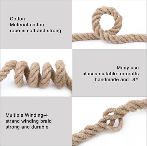 Miniatura 3 de Cuerda de yute, 1 1/2 pulgadas x 50 pies, cuerda de cáñamo natural trenzada Manila resistente para manualidades, columpio para árboles, jardinería