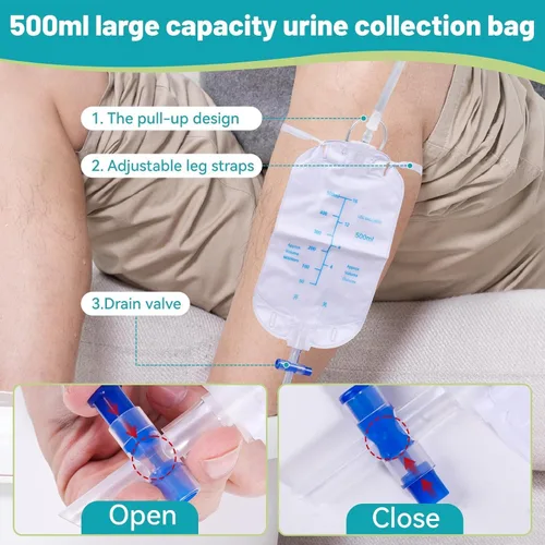 Miniatura 7 de Bolsa de orina portátil para incontinencia para hombres, bolsa portátil reutilizable para recolección de orina con catéter urinario, bolsa de orina