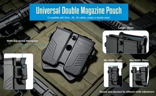 Miniatura 2 de Bolsa doble para cargador de 0.354 in calibre .40 .45 y cargador de pila doble y individual - Soporte universal para mag Funda de paleta