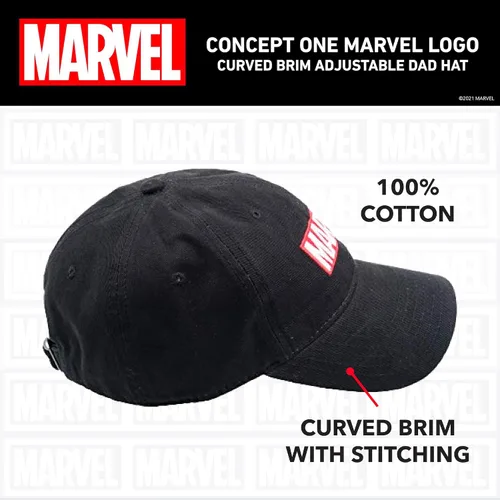 Miniatura 5 de Concept One Marvel Logo - Gorro ajustable de algodón para papá, negro, talla única, Negro