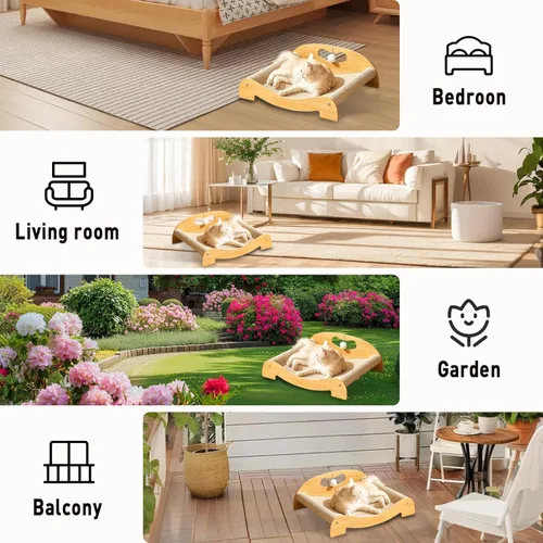 Miniatura 6 de Cama rascador de sisal para gatos de interior, hamaca extra grande para rascar, poste rascador de sisal natural, muebles de madera maciza