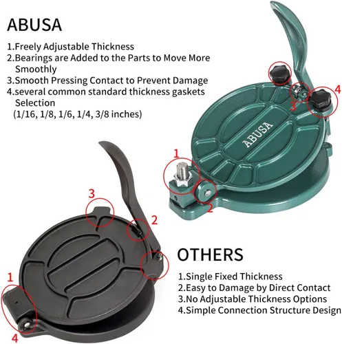 Miniatura 5 de ABUSA Prensa de tortilla ajustable de 8 pulgadas en espesor - Verde - Prensa para roti, masa, dosa, tawa, tamal, pizza, empanada, hamburguesa