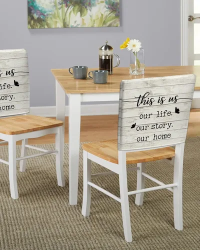 Miniatura 5 de LiDU Juego de 4 fundas para sillas de comedor con diseño de mariposas rústicas y retro, de madera a rayas, fundas extraíbles para sillas de cocina