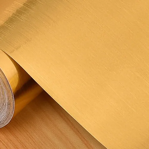 Miniatura 5 de WENMER Papel tapiz dorado metálico para despegar y pegar de 17.71 x 590 pulgadas, papel de contacto con aspecto de metal cepillado, decoración