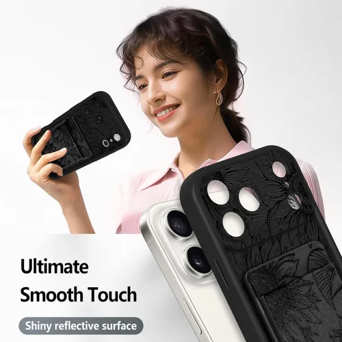 Miniatura 4 de Fiyart Funda diseñada para iPhone 17 Pro Max, tarjetero con ranura para tarjetas, diseño de flores, diseño de girasoles, antiarañazos, protección