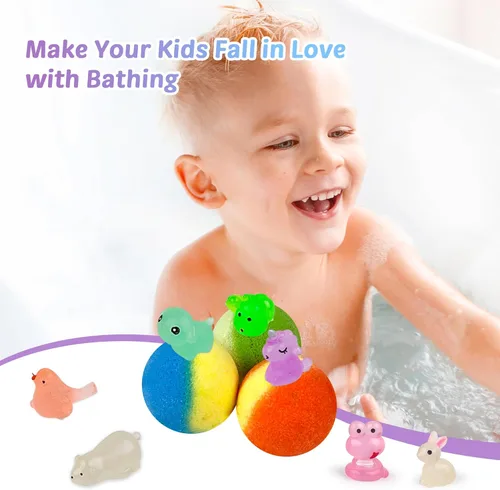 Miniatura 4 de Bombas de baño para niños, 12 piezas de bombas de baño con sorpresa de animales que brillan en la oscuridad, juego de bolas de baño de burbujas