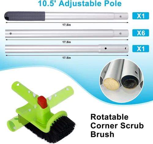 Miniatura 6 de Kit de limpieza de piscina de lujo que incluye red profesional para desnatar hojas, cabezal de cepillo de piscina de 17.5 pulgadas, cepillo