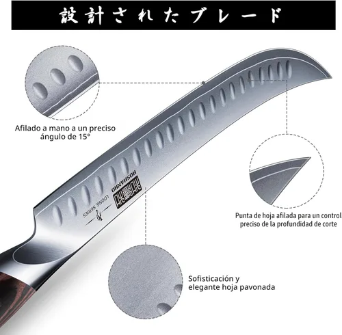 Miniatura 3 de HOSHANHO - Cuchillo de 12 pulgadas para rebanar y tallar de acero japonés de alto carbono con mango ergonómico de madera de Pakka, cuchillos