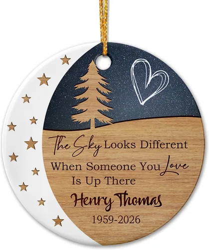 Miniatura 12 de Adorno de cerámica personalizado con texto en inglés "A Piece of My Heart is in Heaven" para Navidad 2026, adorno cardenal rojo conmemorativo