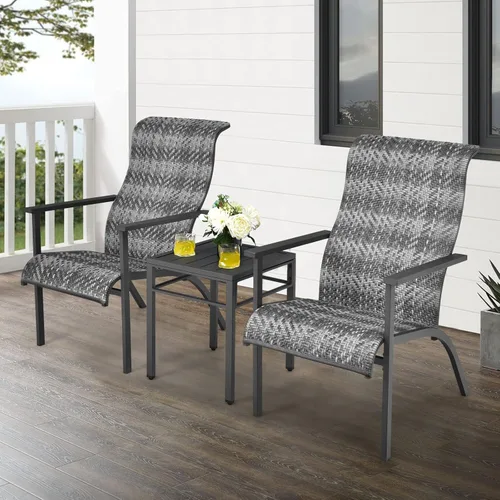 Miniatura 8 de RELAX4LIFE Juego de muebles de patio de 3 piezas, juego de bistró de mimbre para exteriores con mesa de café, respaldo ergonómico y reposabrazos