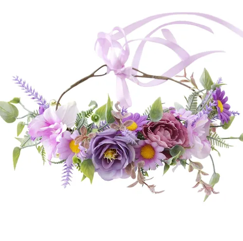 Miniatura 29 de Corona de flores de rosas para novia, diadema floral para el cabello, diadema de flores, halo bohemio con cinta, boda, fiesta, festival, fotos