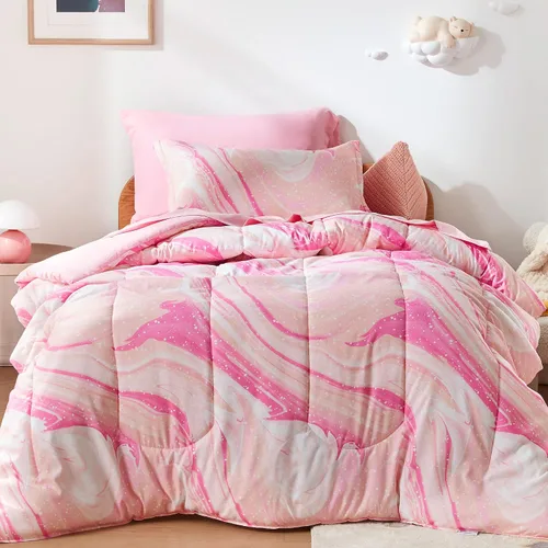 Miniatura 7 de SLEEP ZONE - Juego de edredón suave tamaño Individual para niños, 5 piezas con edredón, sábana, funda de almohada y de cojín, resistente a la Helado