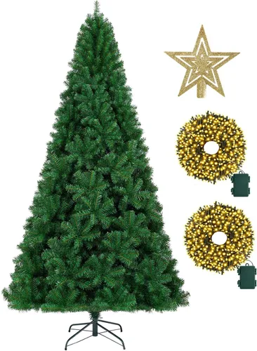KTKDE - Árbol de Navidad artificial premium de 1.8 m con 1005 puntas de ramas, 1 pieza, estrella en la parte superior del árbol, 200 luces LED Verde