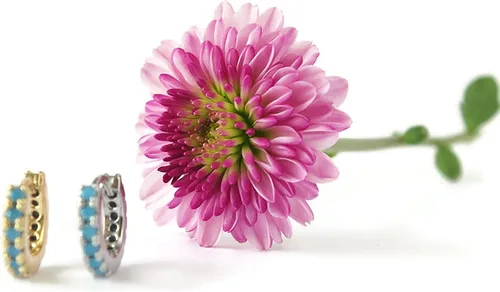 Miniatura 3 de Dainty Tiny Cutie - Aros de doble cara turquesa de 0.236 in hechos a mano, hipoalergénicos en Estados Unidos