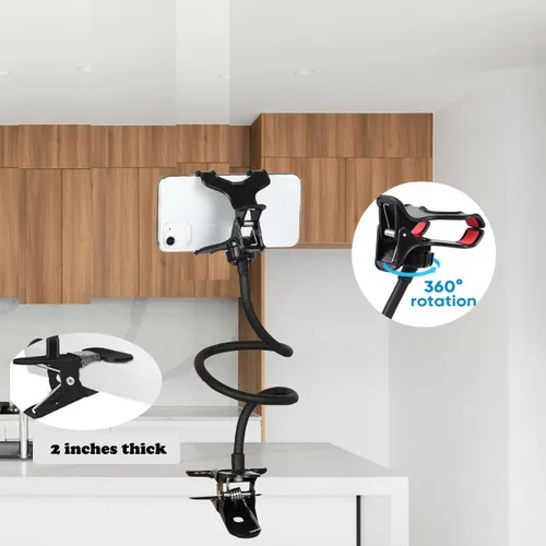 Miniatura 5 de Selfdee Soporte para teléfono celular, soporte de pereza, rotación de 360 grados, soporte universal con brazos largos flexibles, montaje en clip