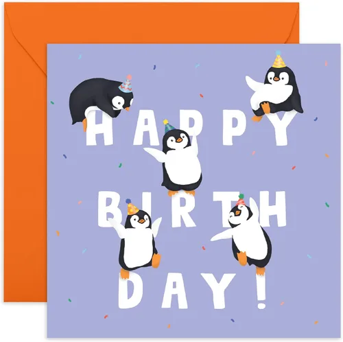 CENTRAL 23 Tarjeta de feliz cumpleaños, letras de cumpleaños de pingüinos, lindas tarjetas de animales para niños y niñas, tarjeta de feliz