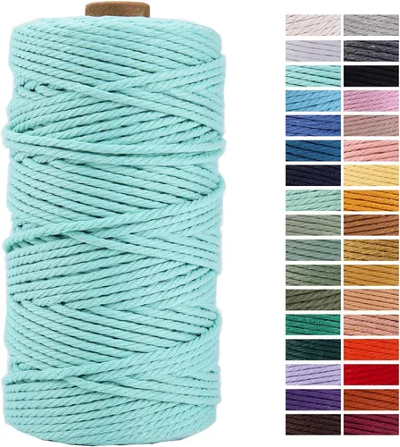 Miniatura 82 de Cuerda de Macramé Gris Claro 3mm x 109 Yardas, Cuerda de Algodón de Colores Cuerda para Manualidades Cuerda de Algodón Colorida para Colgar