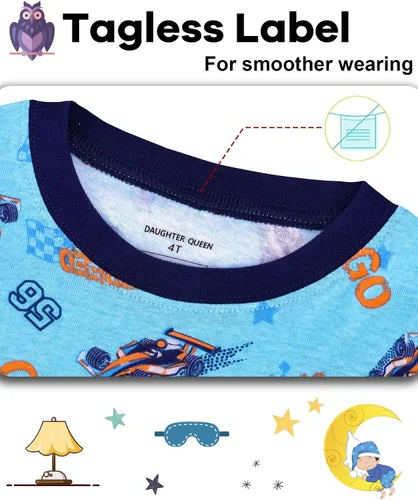 Miniatura 2 de DAUGHTER QUEEN Pijama para niños de 4 piezas, 100% algodón, talla 18 meses a 12 años