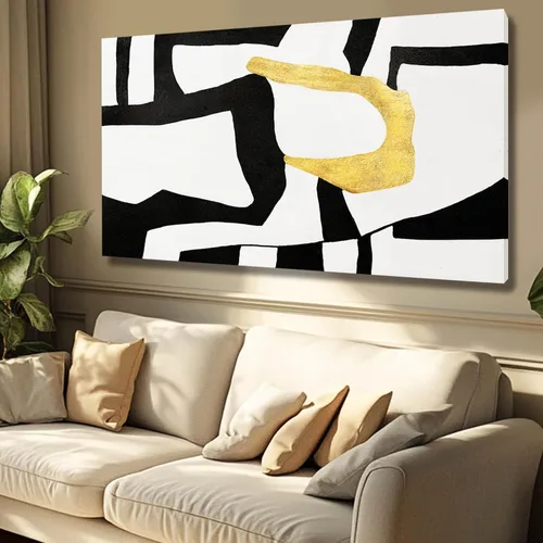 NBAODAN Arte de pared en blanco y negro abstracto para decoración de pared, póster geométrico de lienzo grande, pintura de pared grande de 24 x 48