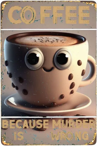 Miniatura 14 de Cartel de metal vintage con texto en inglés «Coffee Because Murder Is Wrong» con texto en inglés «Coffee Because Murder Is Wrong», «Cute Camel and