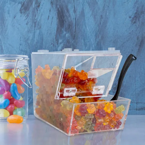 Miniatura 6 de IneVibe Dispensador de cobertura de caramelo – Recipiente acrílico a granel con cuchara, apilable y magnético para múltiples soportes en el estante
