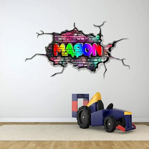 Miniatura 3 de Calcomanía de pared personalizada con nombre de graffiti 3D, calcomanía decorativa de vinilo artística personalizada, extraíble, despegar y pegar