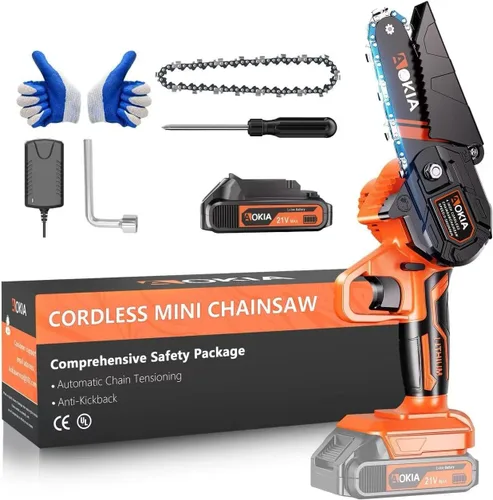 Miniatura 9 de AOKIA Motosierra Eléctrica Mini Inalámbrica, Pequeña de Mano 20V de 2 Baterías con Cargador, Motosierra de 6 Pulgadas, Operada con Batería, para Uso