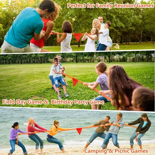 Miniatura 7 de CWLAKON Cuerda de tira y afloja de 40 pies para niños y adultos, juegos al aire libre, día de campo, reunión familiar, fiesta de cumpleaños